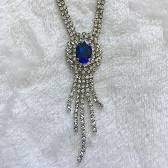 Charming Charlie Jewelry - 🌺Blue and Silver Rhinestone Tassel Necklace
